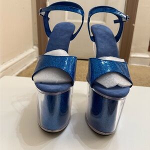 Women's Blue Platform Ankle-Strap Sandals